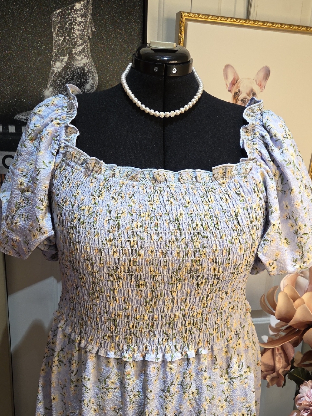 Nwt 1x, 2x Max Studio Light Blue Floral Smocked Maxi Dress B1 - Picture 3 of 17